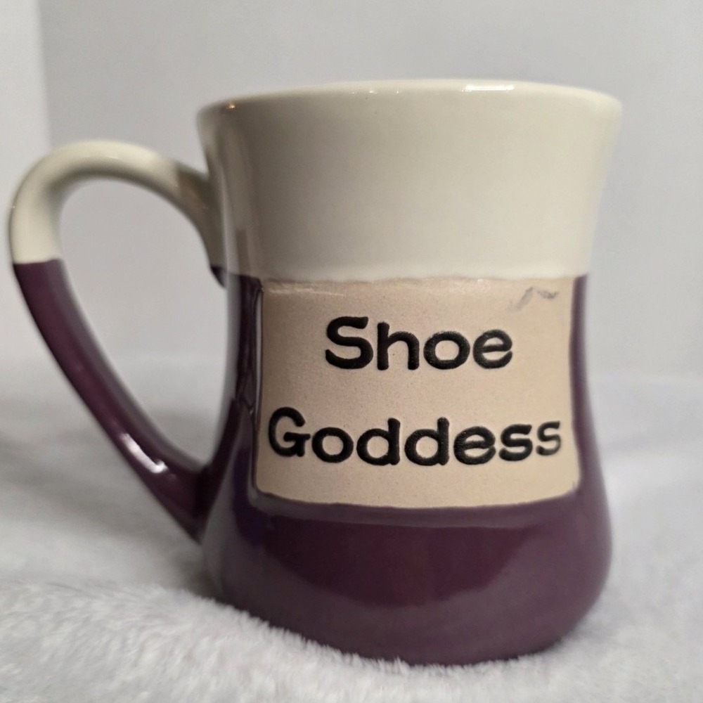 Shoe Goddess Purple‎ and White Ceramic Coffee Mug Fashion Lover Tea Cup 4.5 inch